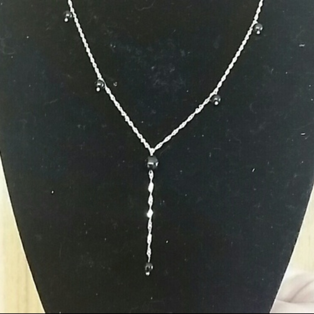 10k onyx bead Y necklace 17"